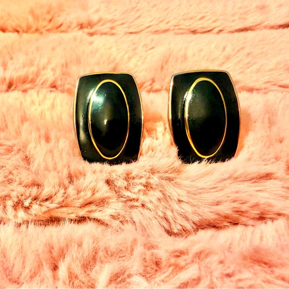 Monet Vintage Black Enamel with Gold Tone Clip-on Earrings - Picture 1 of 4